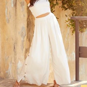 Lulus Sunny Moments White Side Button Wide-Leg Pants XS NWOT